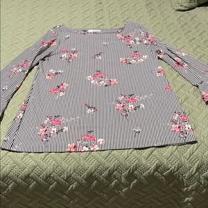 Charter Club Black and White Striped Floral Top